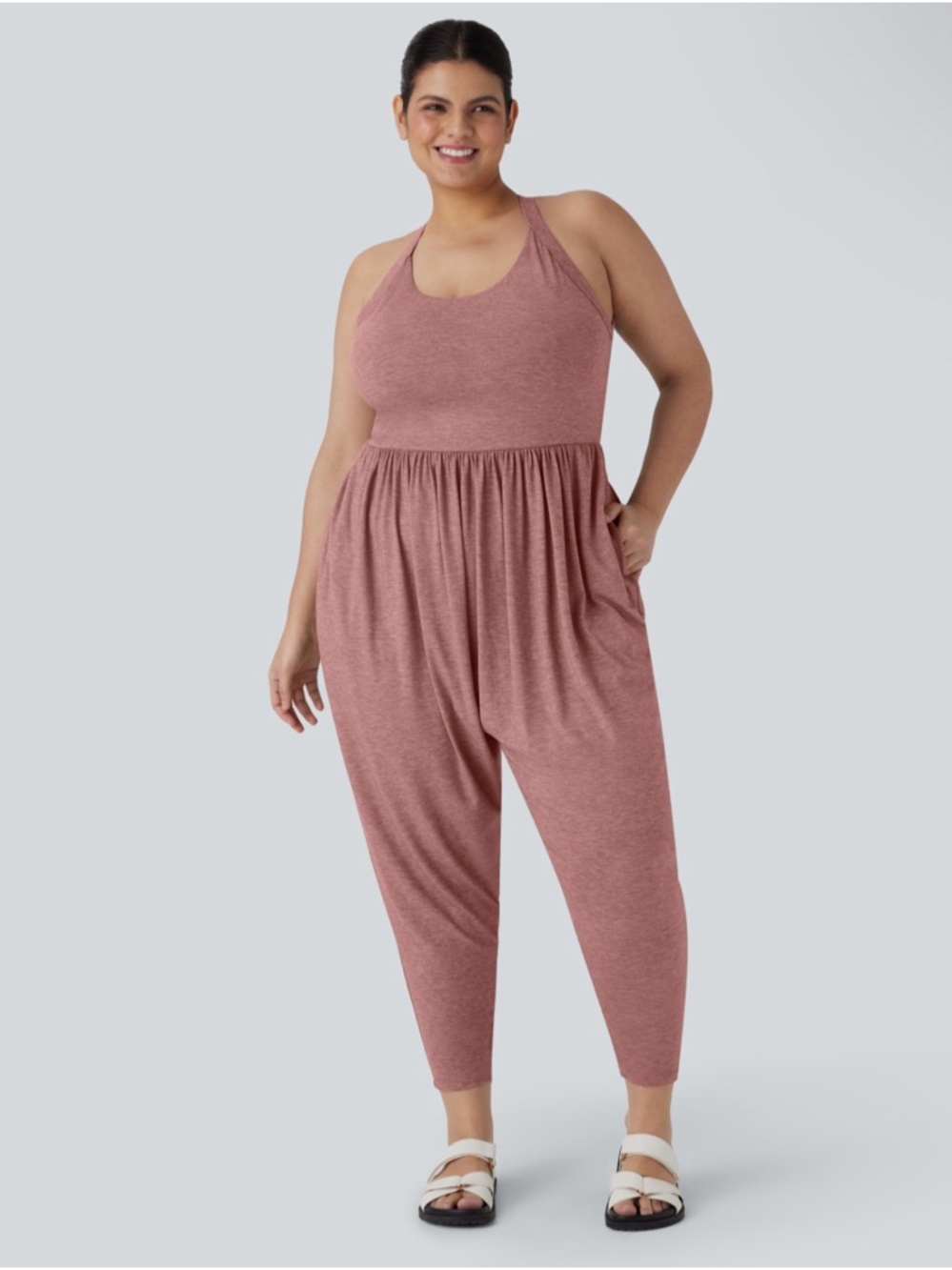 HALARA Dusty Rose Halter Jumpsuit with Pockets